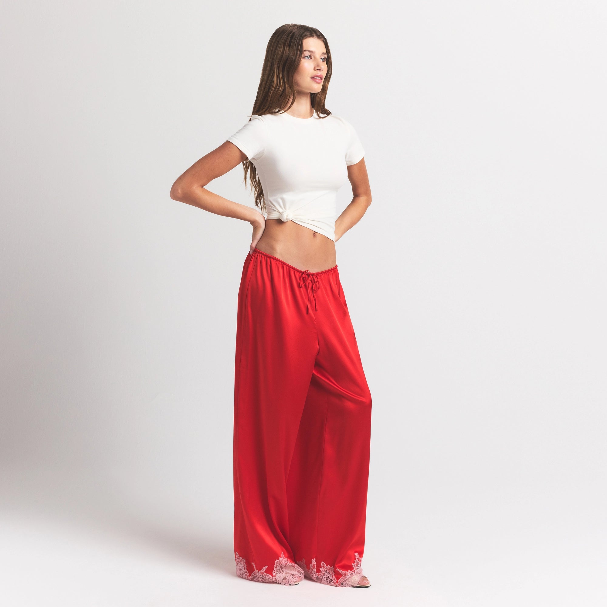 Silk Lace Straight Leg Pant