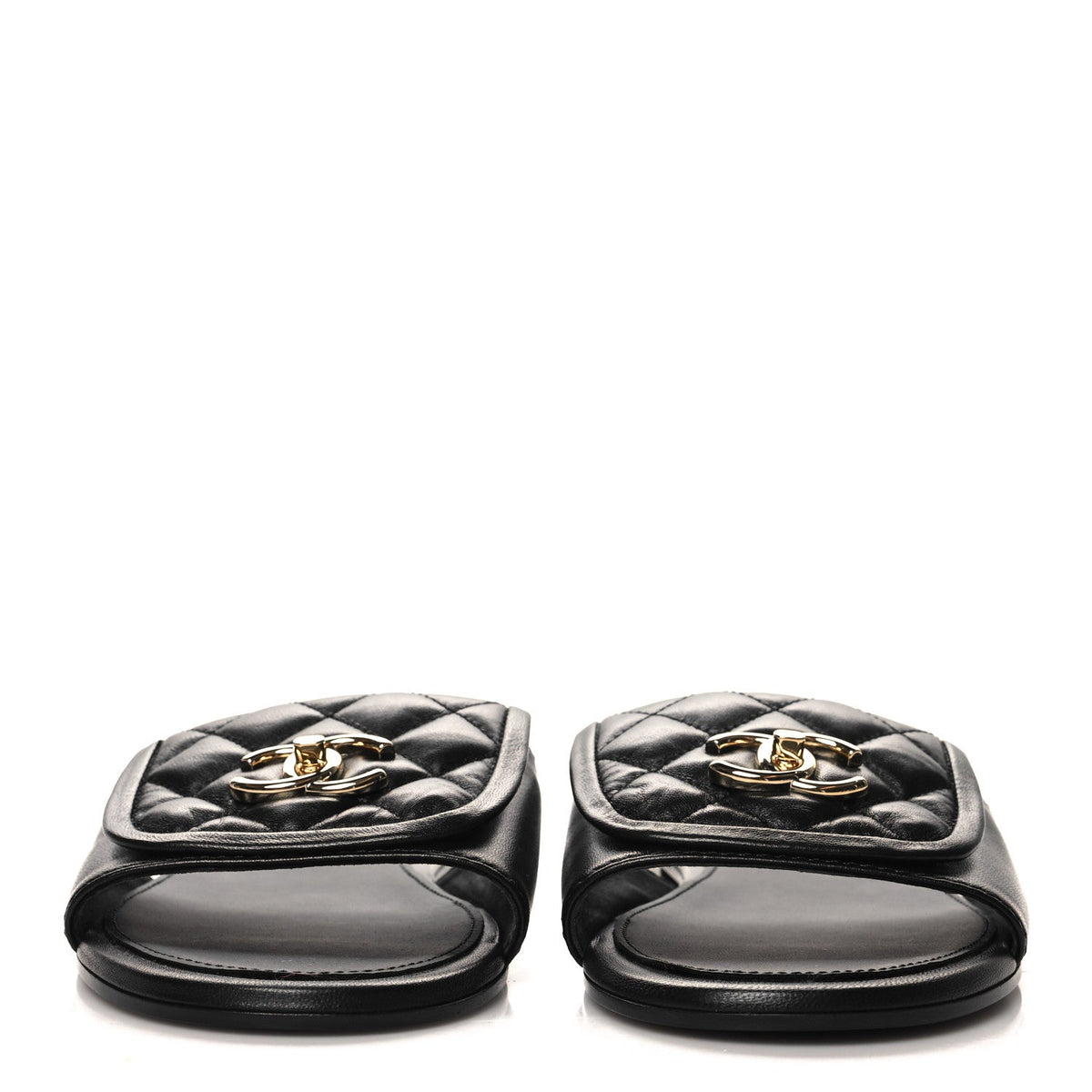 Chanel Lambskin Quilted Turnlock Flat Mules Black