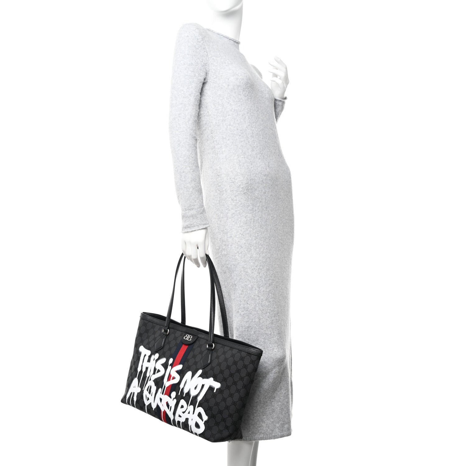 Gucci X BALENCIAGA BB Monogram Web Graffiti Medium Ophidia Shopping Tote Beige New Acero