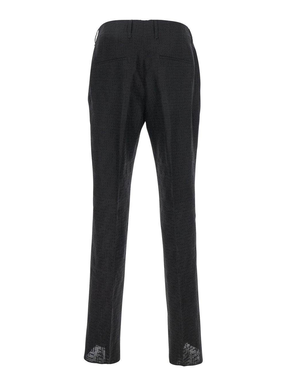 Fendi Black Pants with Belt Loops amd All-Over FF Embroidery in Linen Man