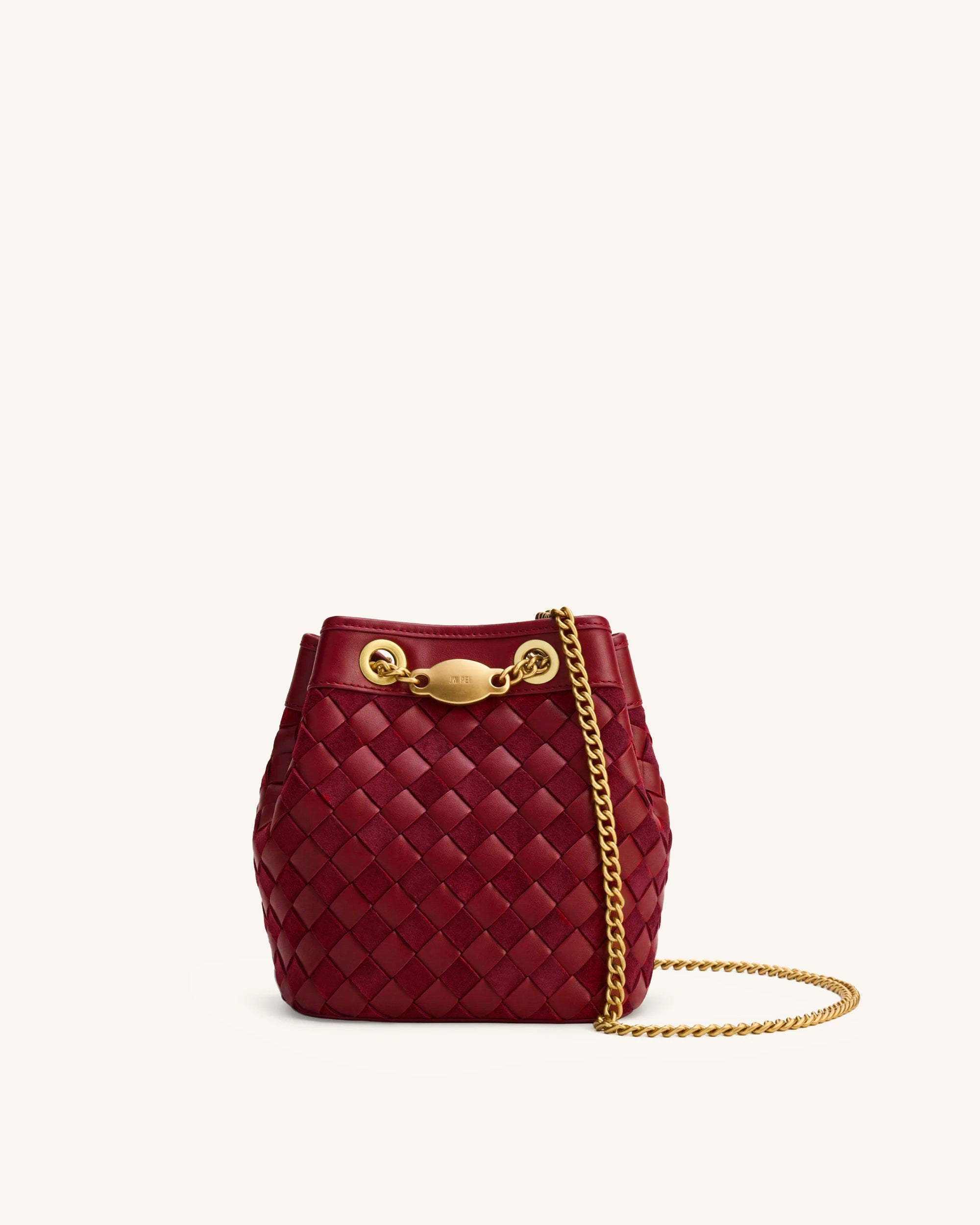 Yara Faux Suede Hand-Woven Bucket Bag - Grey