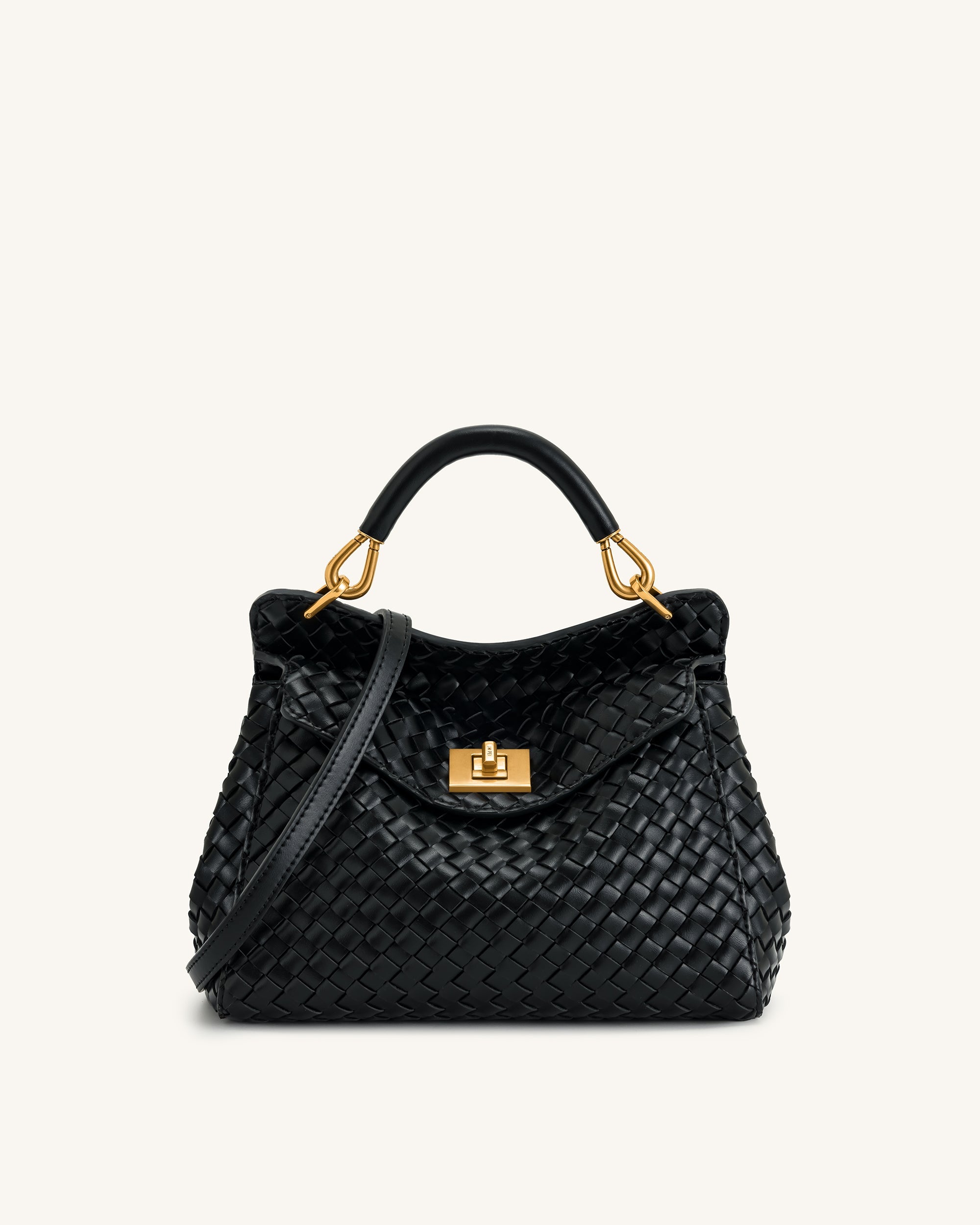 Lucia Classic Top Handle Woven Bag - Dark Brown