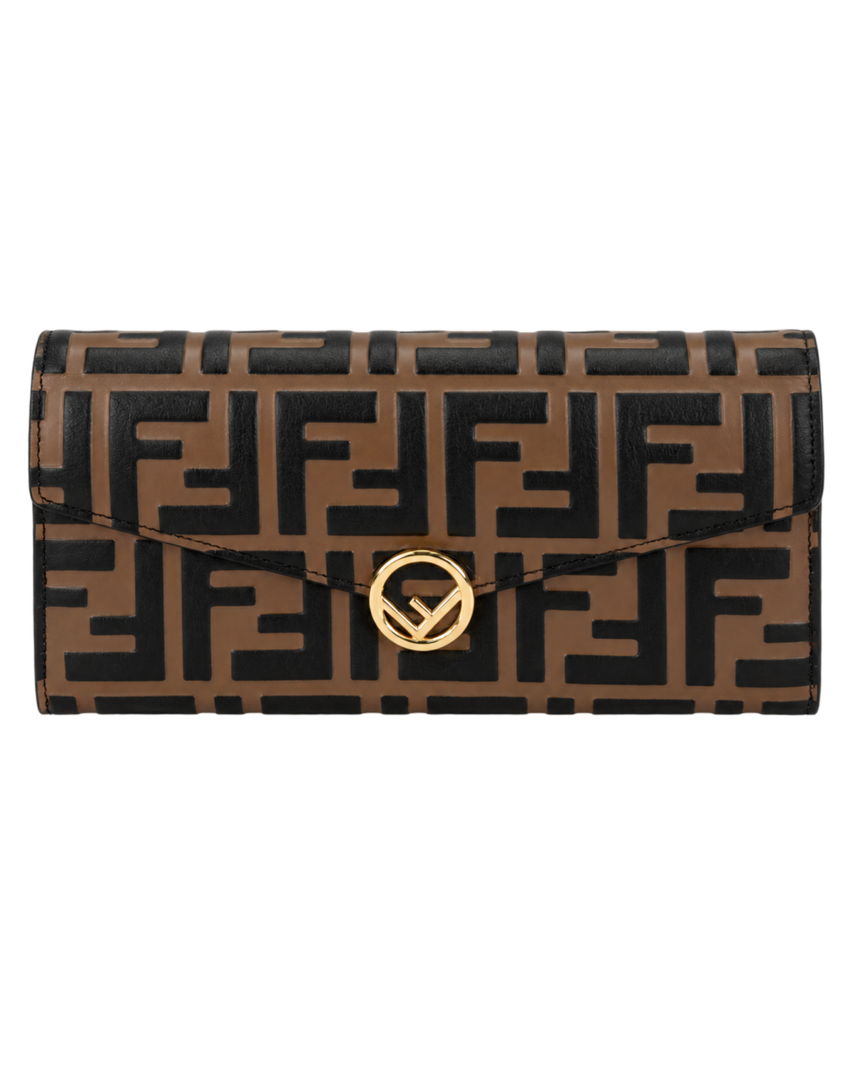 Fendi Black & Brown Zucca-Embossed Leather Continental Wallet