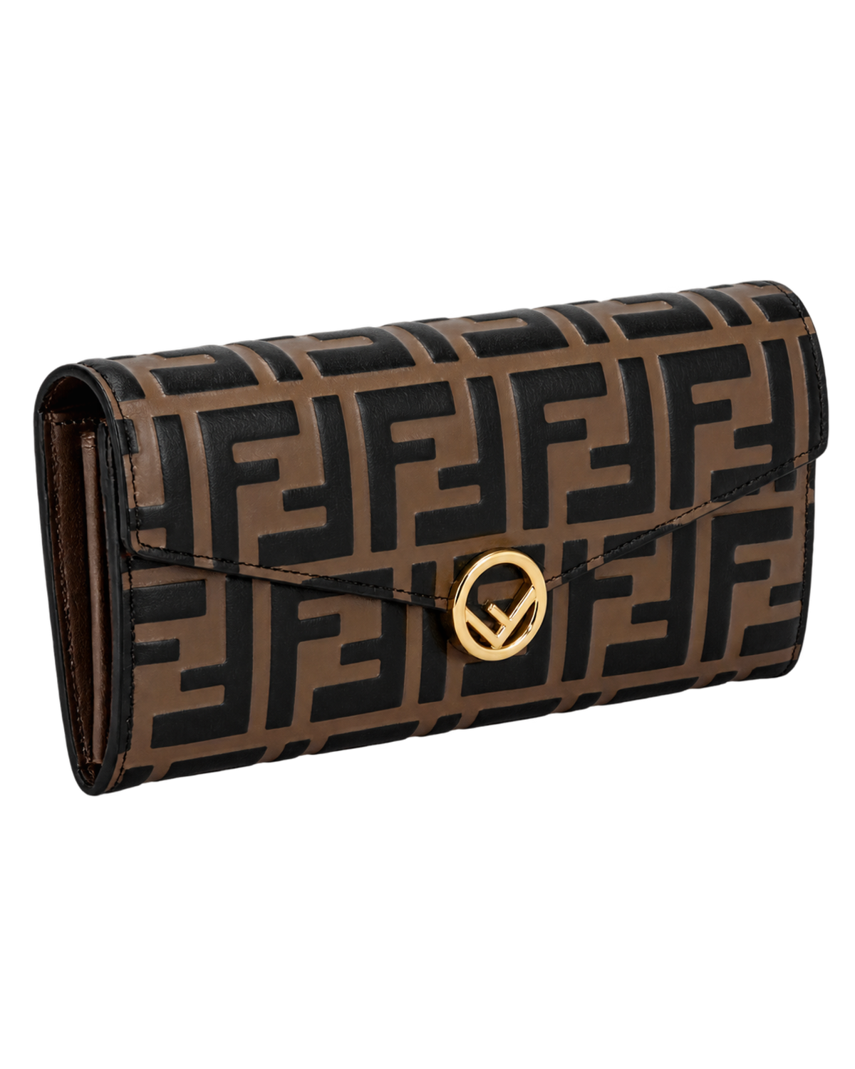 Fendi Black & Brown Zucca-Embossed Leather Continental Wallet