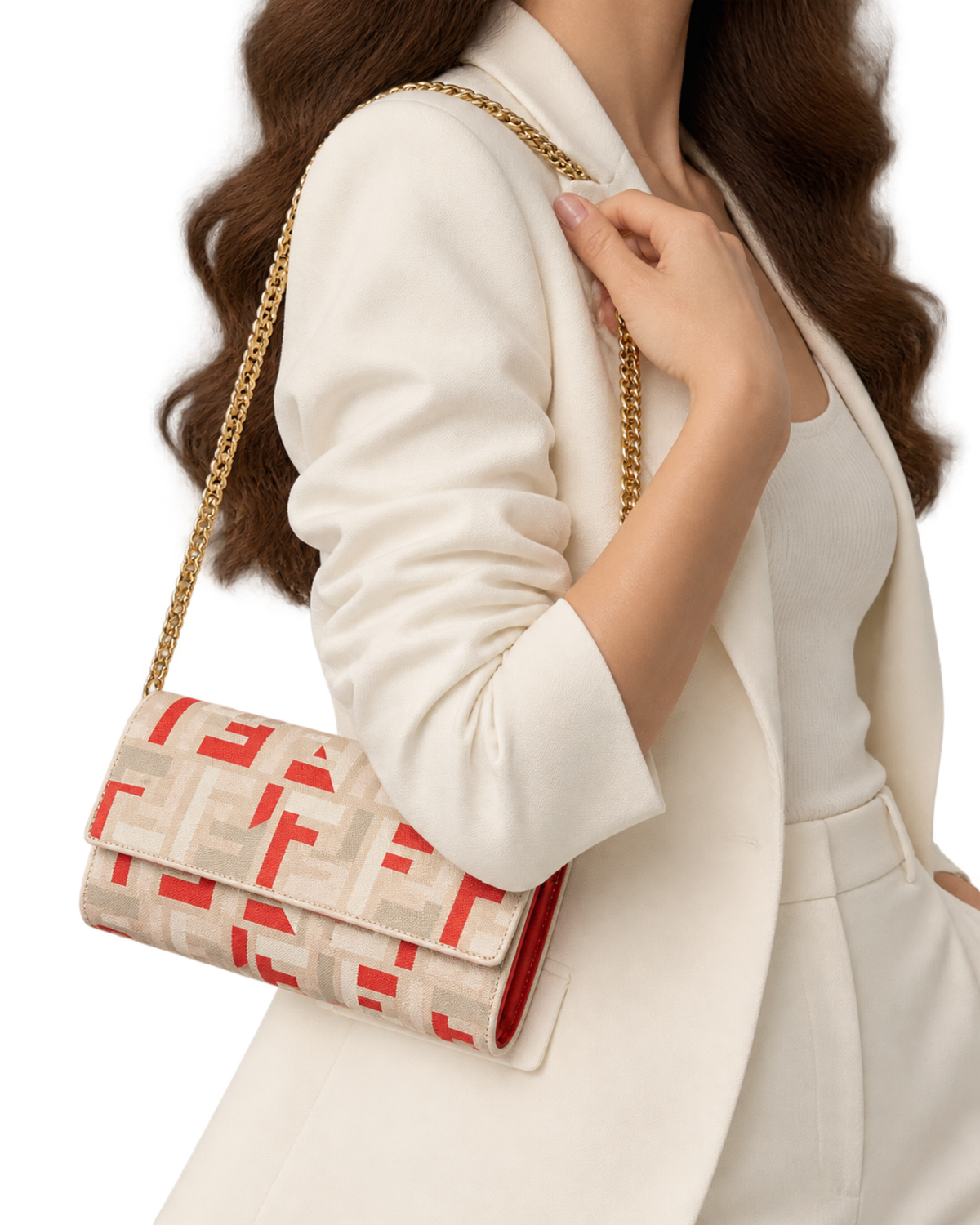 Fendi roma chained continental wallet - beige