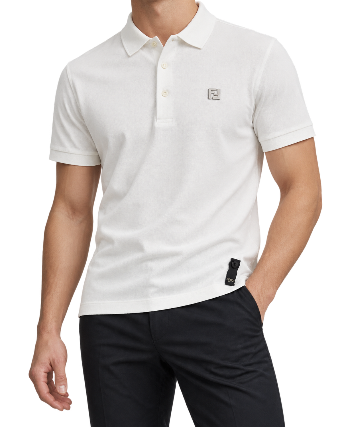 Fendi White Pique Polo Shirt