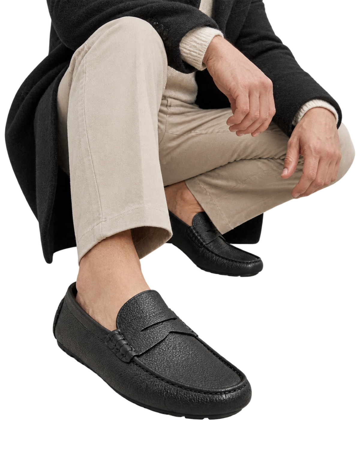 Ferragamo Black pebbled leather penny loafers
