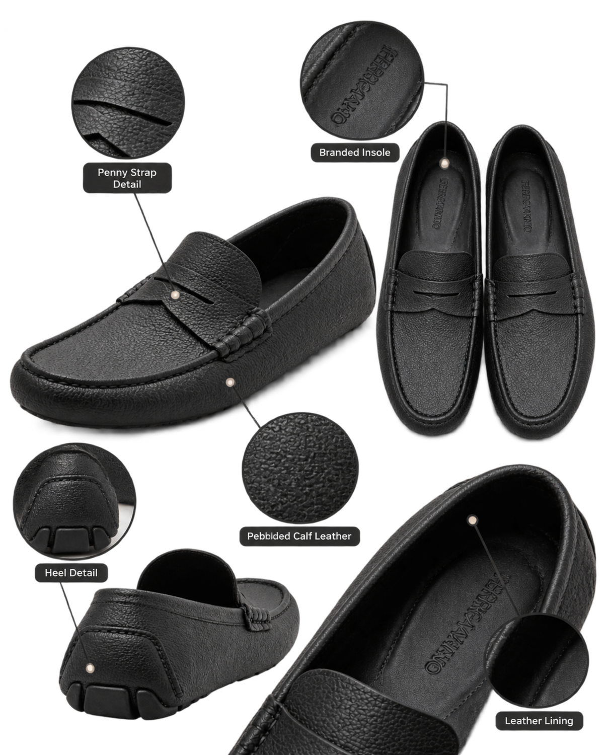 Ferragamo Black pebbled leather penny loafers