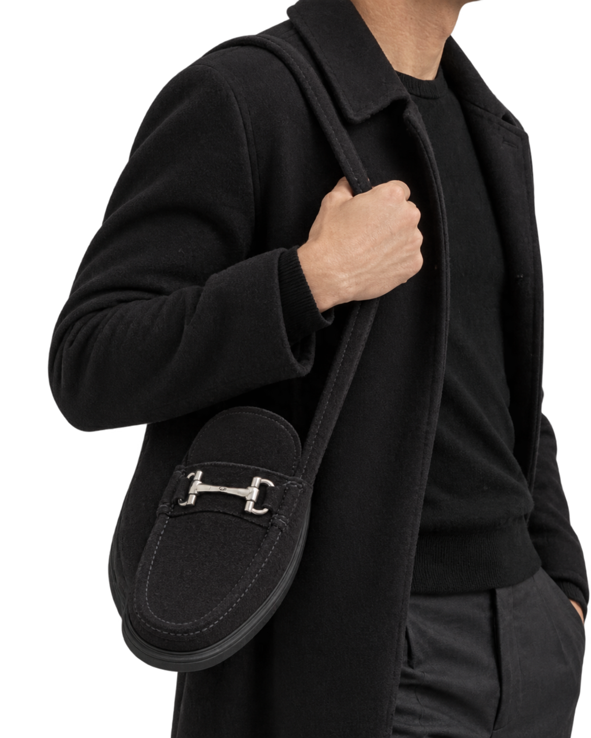 Ferragamo black suede slip-on loafers