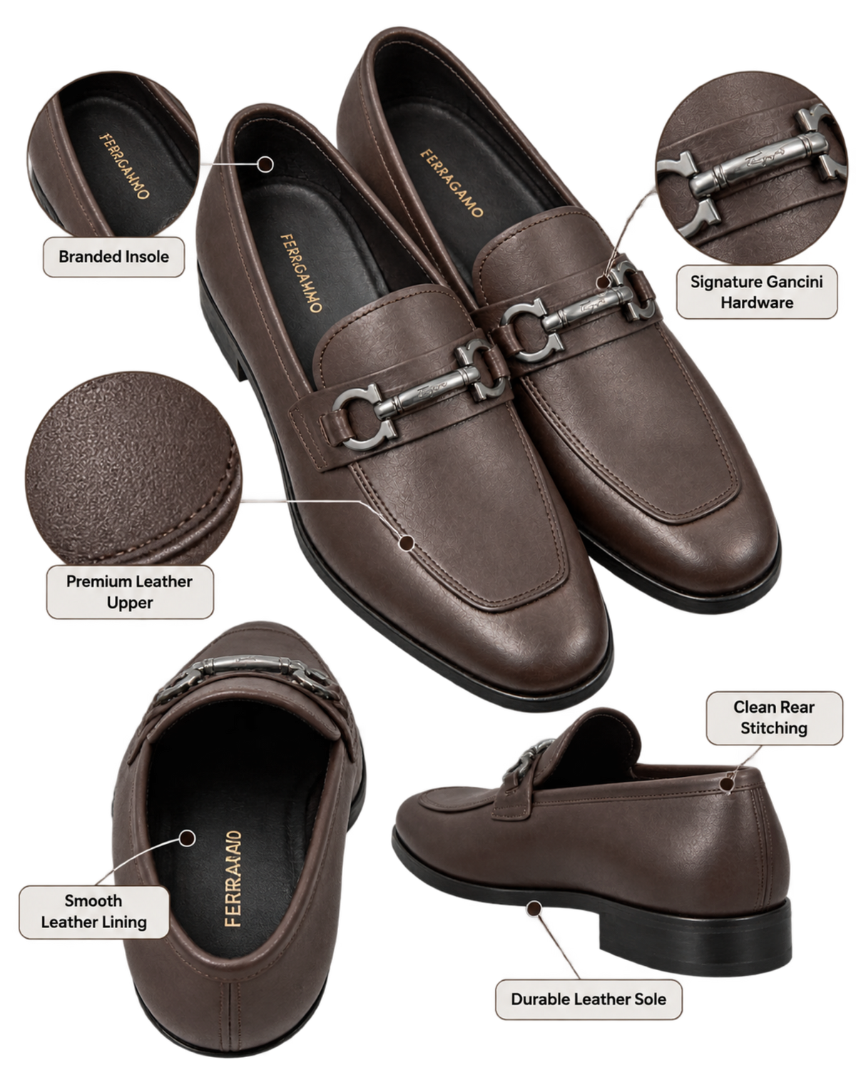 Ferragamo brown leather dress loafers