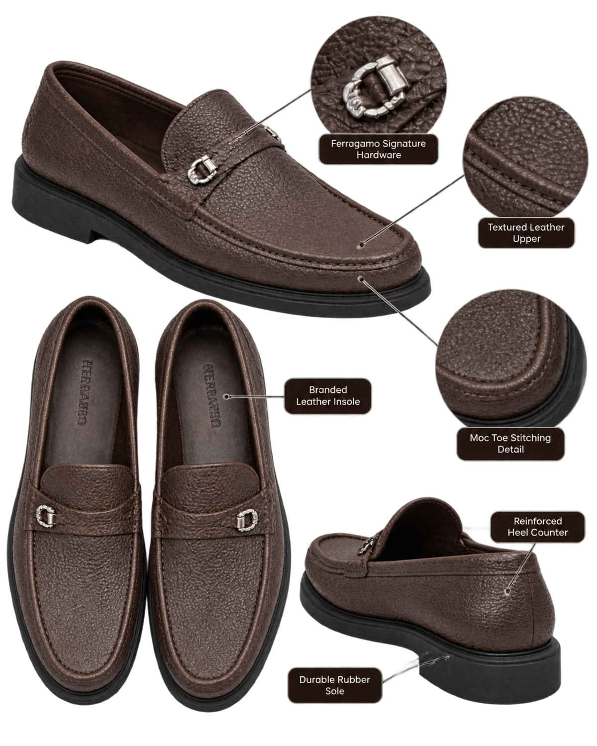 Ferragamo brown leather slip-on loafers