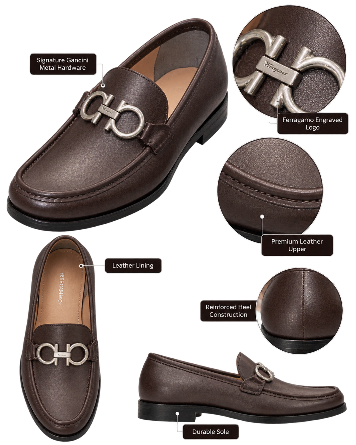 Ferragamo dark brown leather loafer