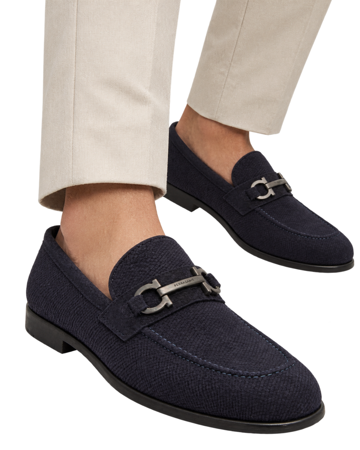 Ferragamo Foster Textured Suede Gancini Bit Loafers