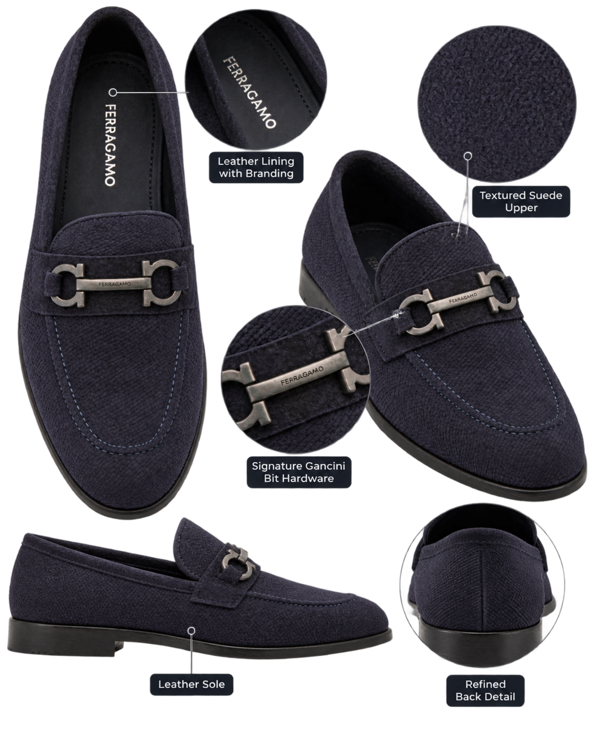 Ferragamo Foster Textured Suede Gancini Bit Loafers