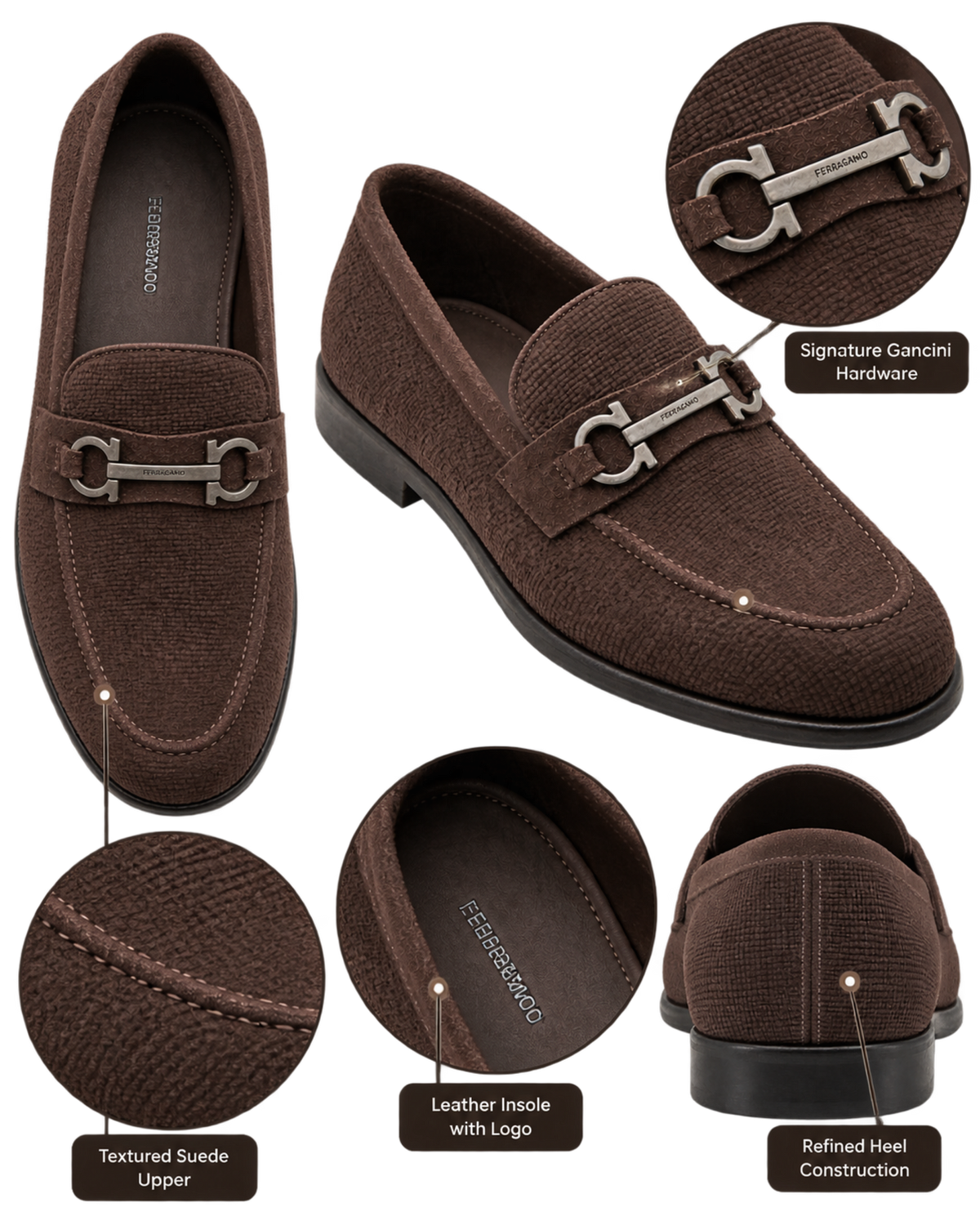 Ferragamo Foster Textured Suede Gancini Bit Loafers