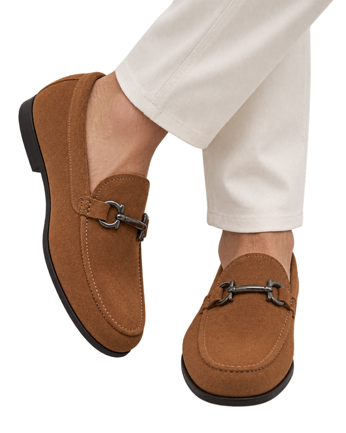 Ferragamo Gancini Brown Suede Loafer