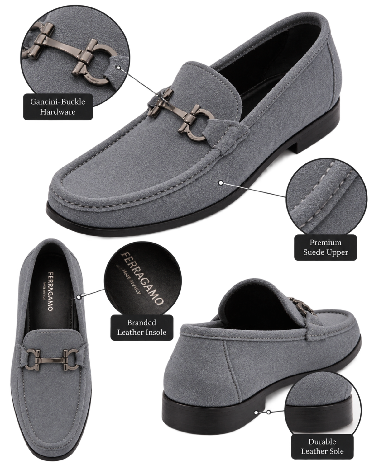 Ferragamo Gancini-Buckle Suede Loafer