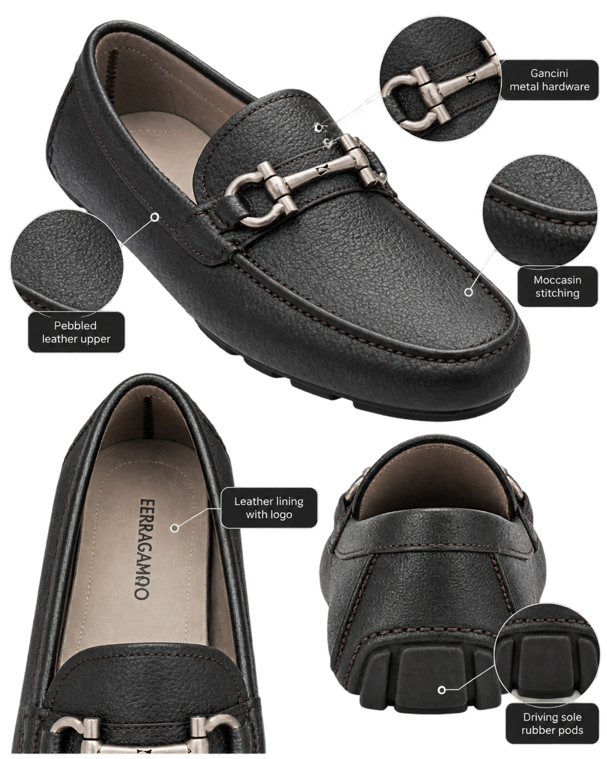 Ferragamo Gancini pebbled-leather driving loafers