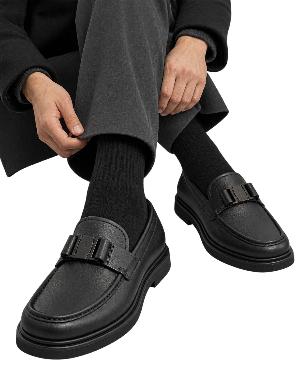 FERRAGAMO Grimes Pebble Calf Leather Loafers