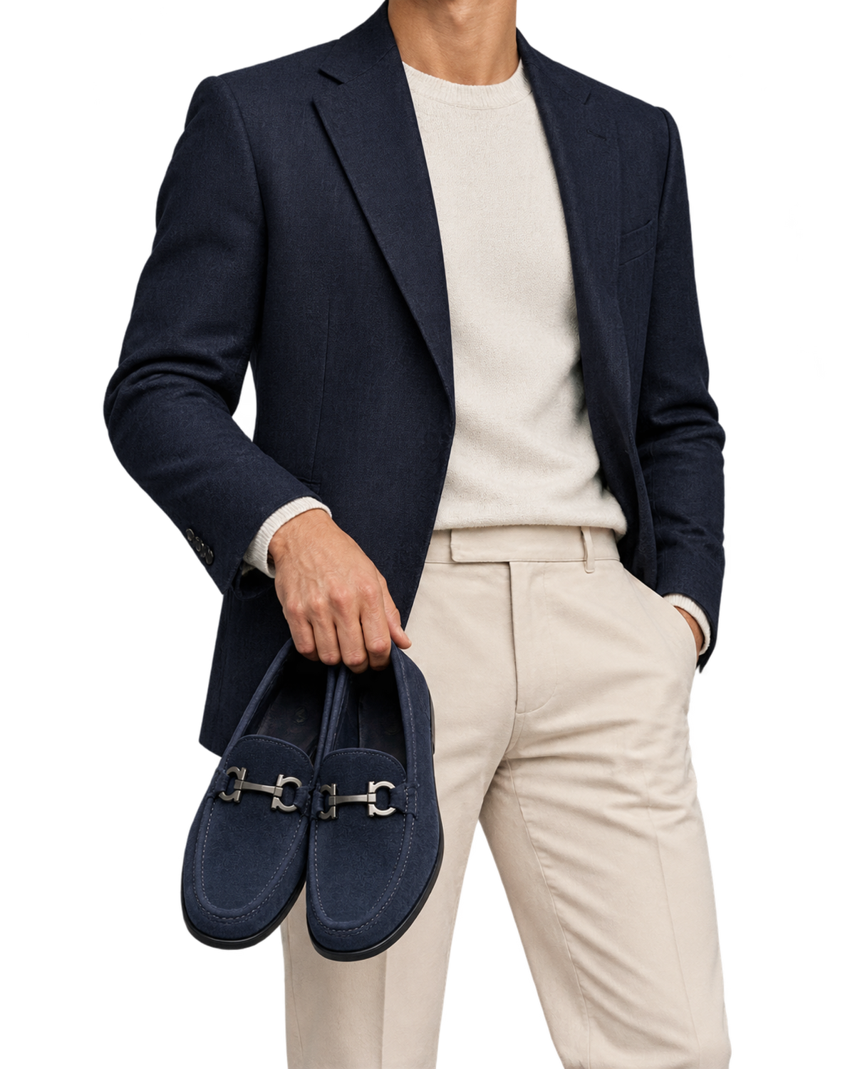 Ferragamo navy blue suede loafers