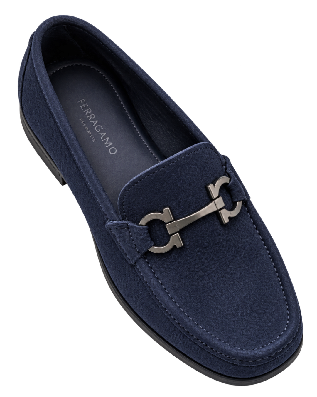 Ferragamo navy blue suede loafers