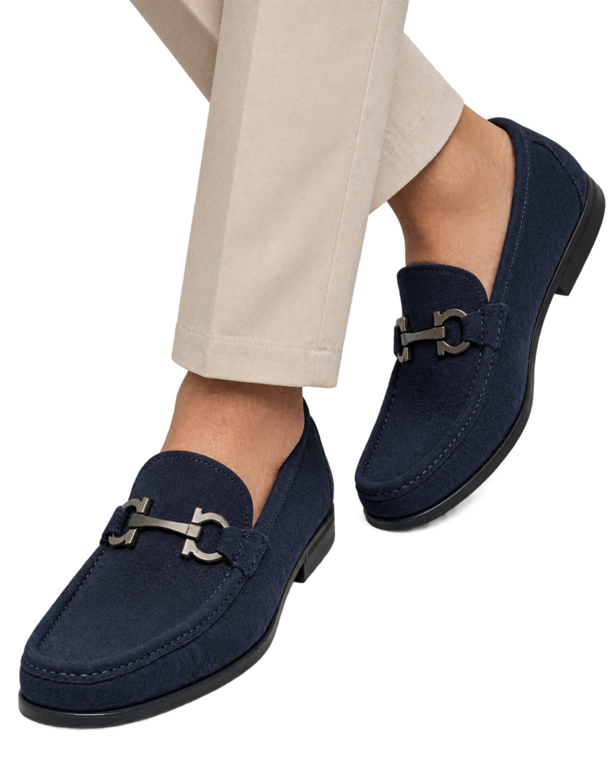 Ferragamo navy blue suede loafers