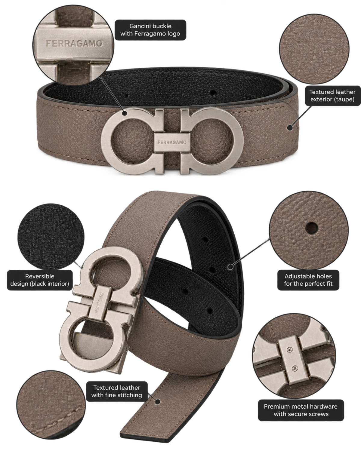 Ferragamo Reversible and Adjustable Gancini Belt