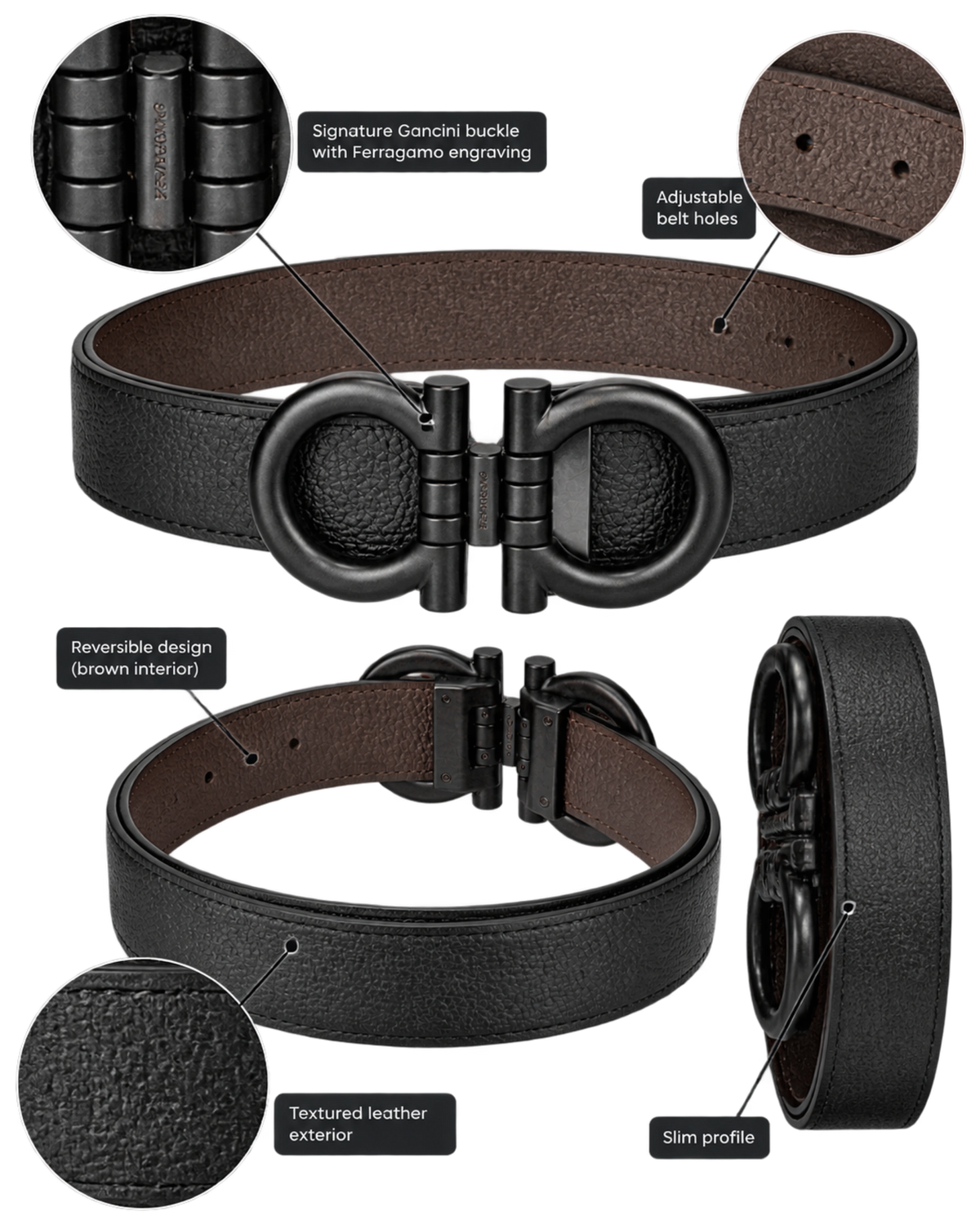 Ferragamo Reversible and Adjustable Gancini Belt
