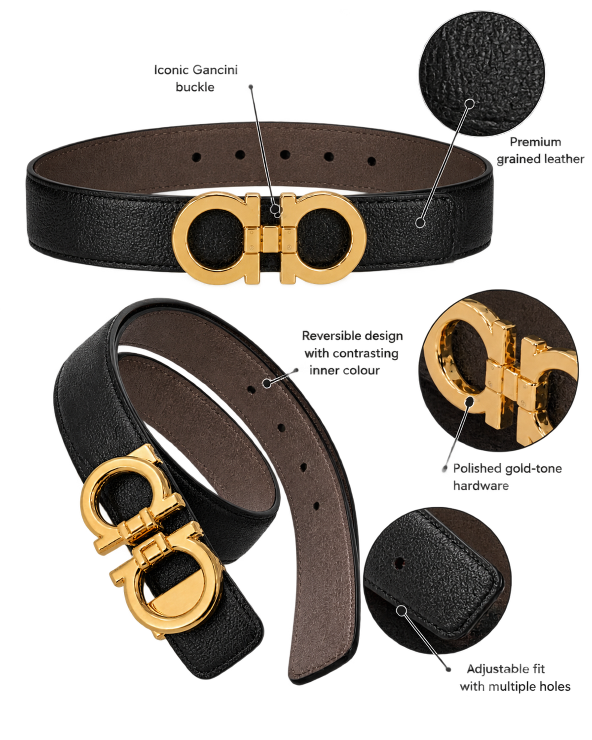 Ferragamo Reversible and Adjustable Gancini Belt