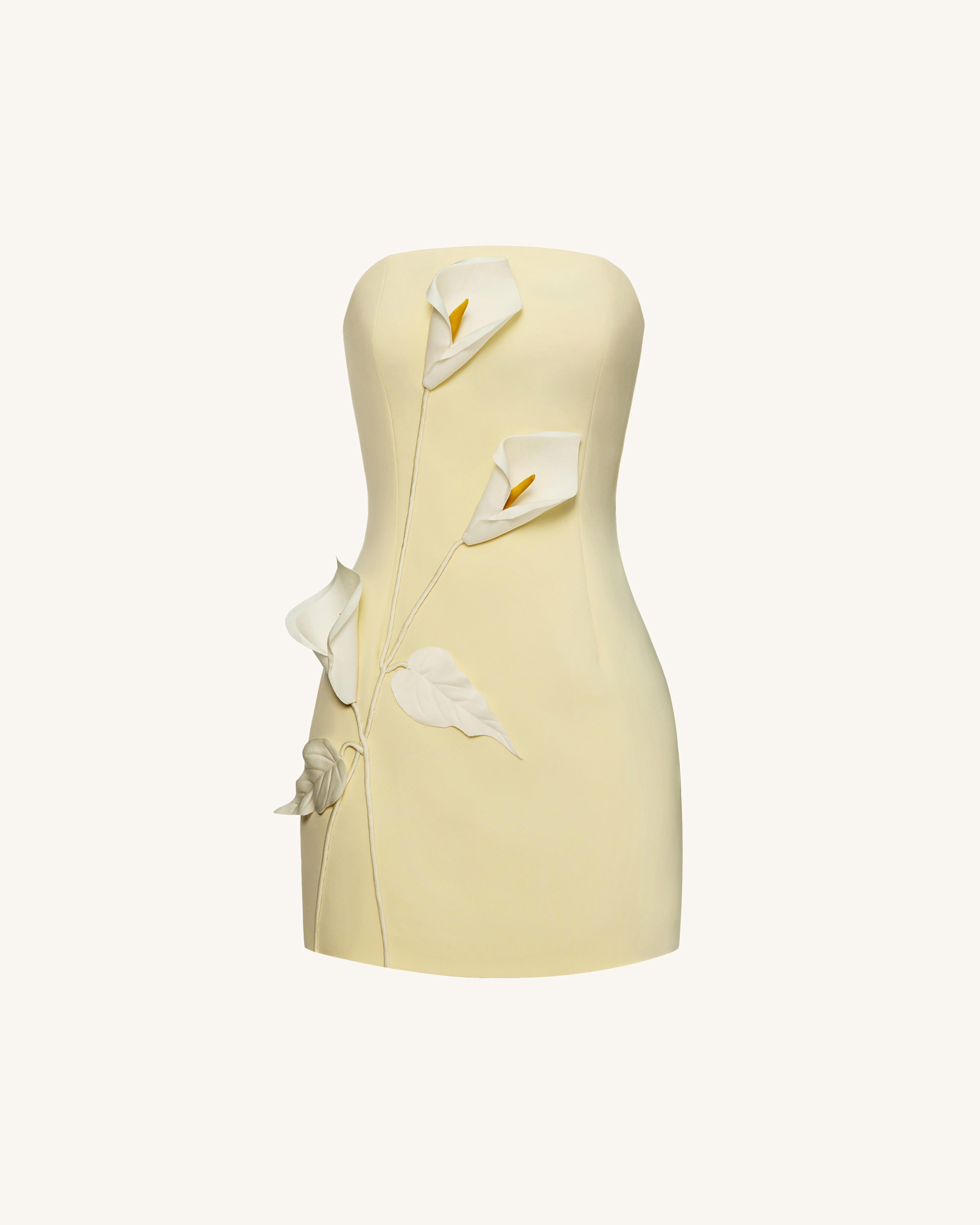 Strapless Floral Appliqué Dress - Yellow