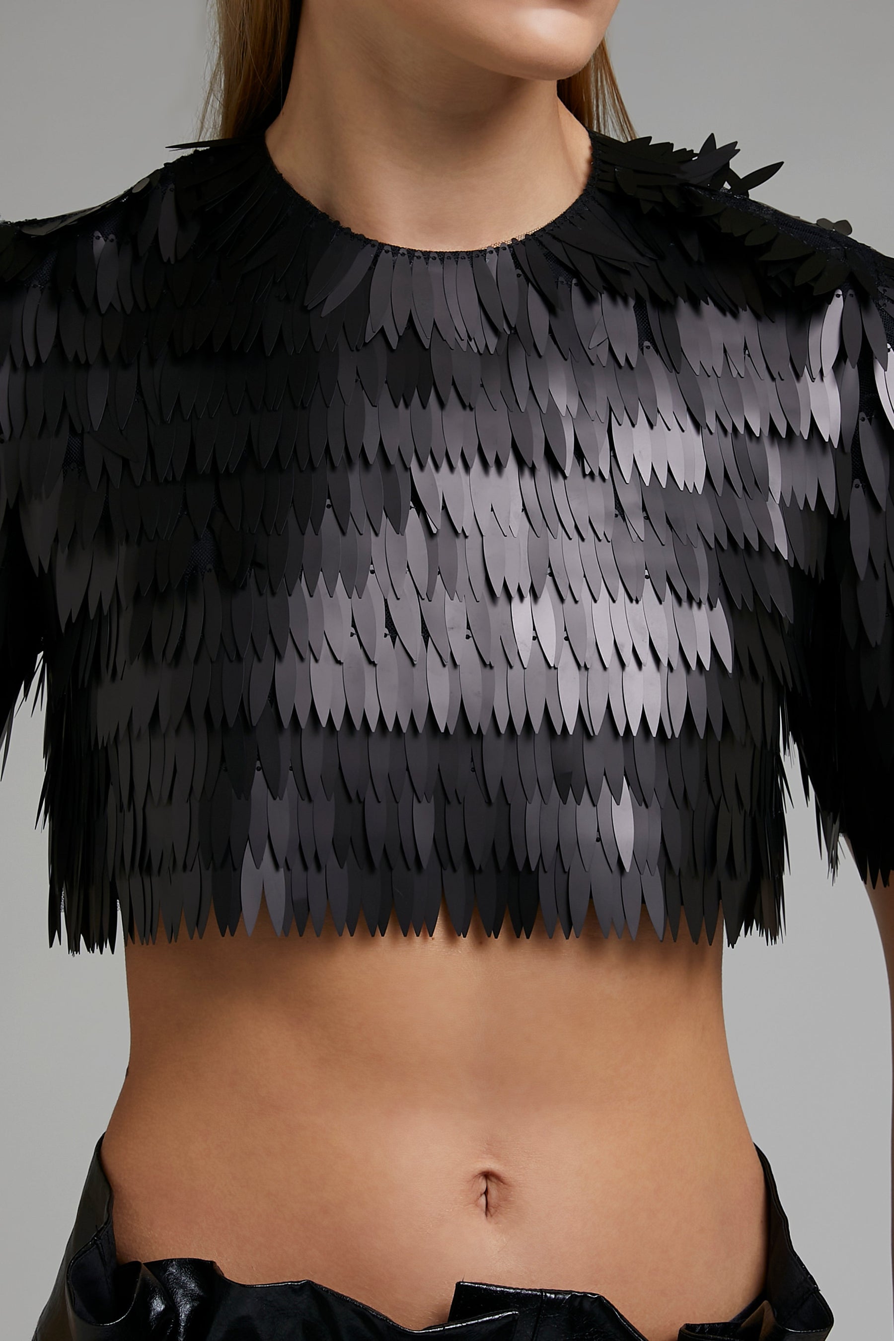 METALLIC FRINGED SEQUIN CROP TOP