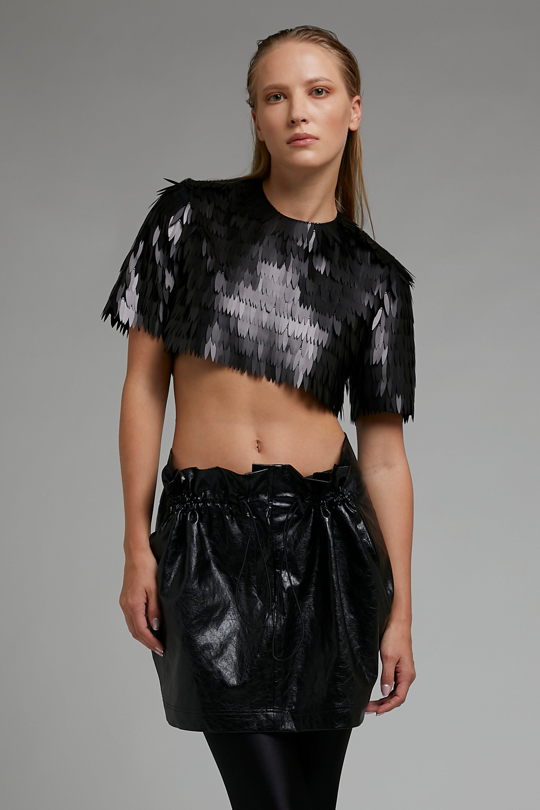 METALLIC FRINGED SEQUIN CROP TOP