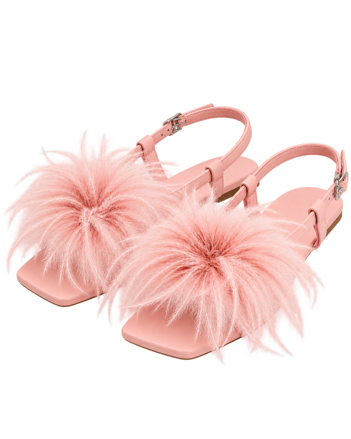 Fluffy Flats Sandals - Pink Beige