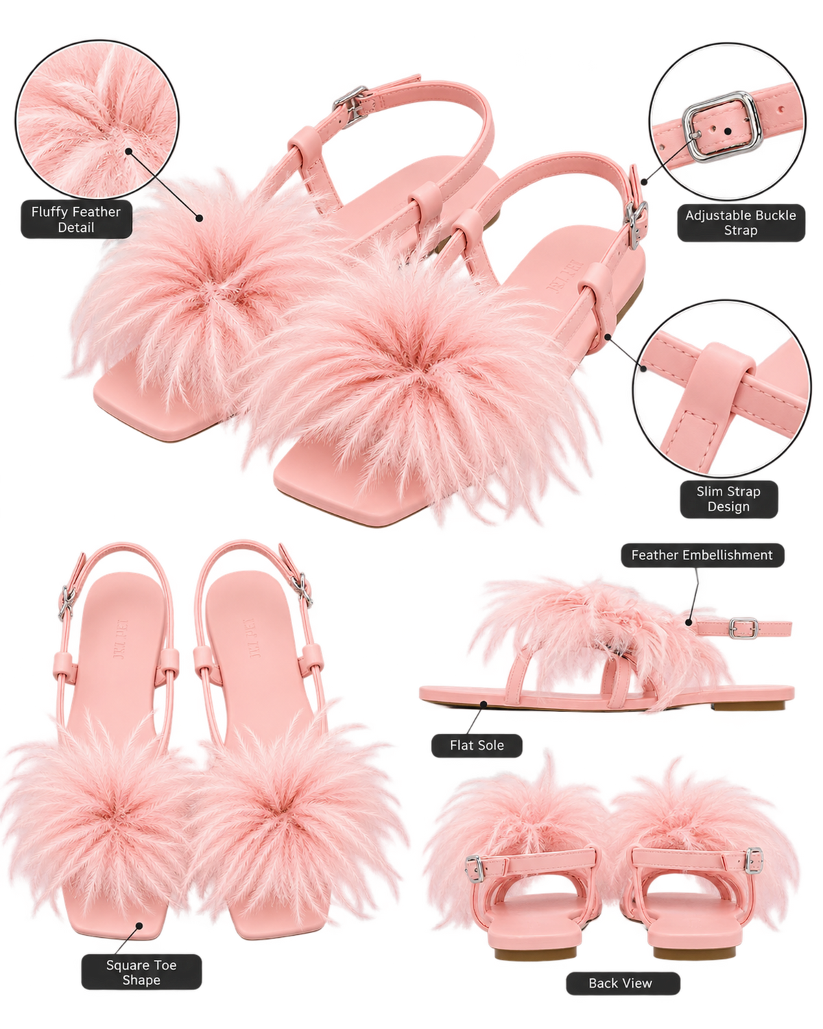 Fluffy Flats Sandals - Pink Beige