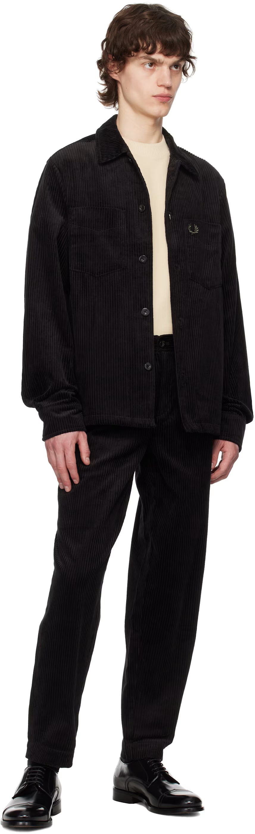 Black Corduroy Tapered Trousers