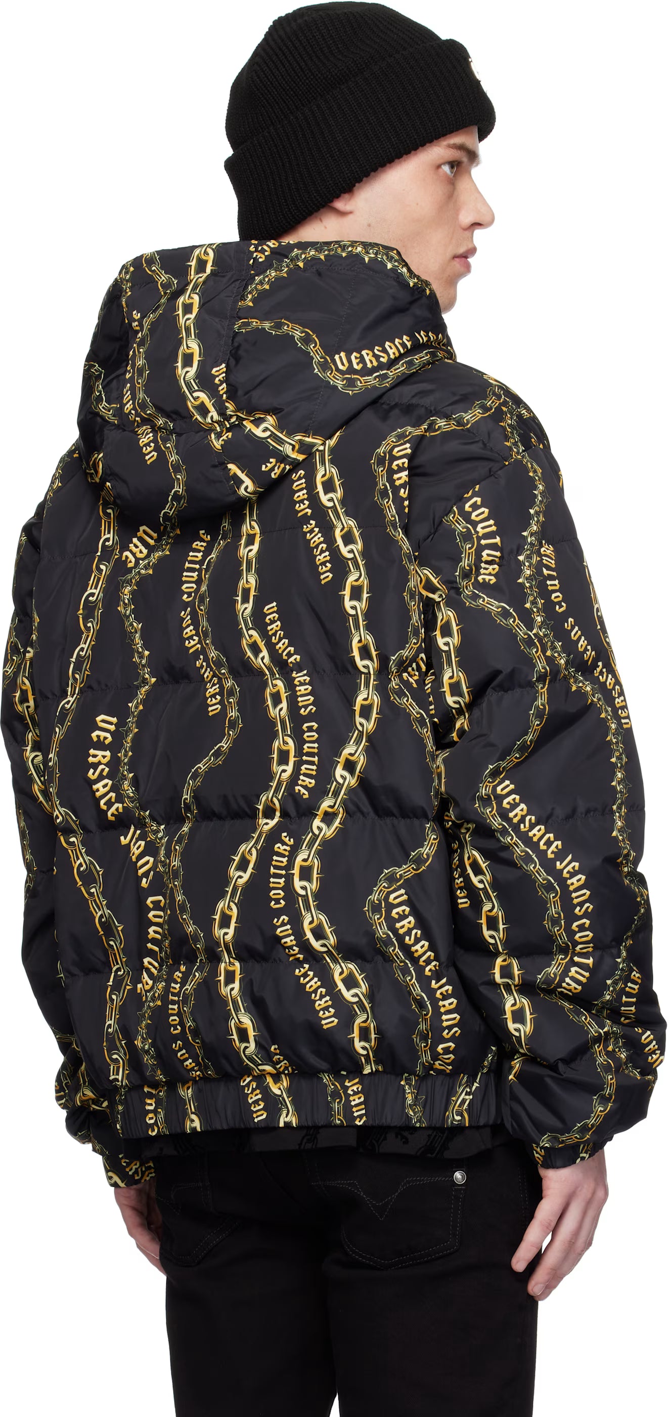 Black Chain Couture Reversible Puffer Jacket