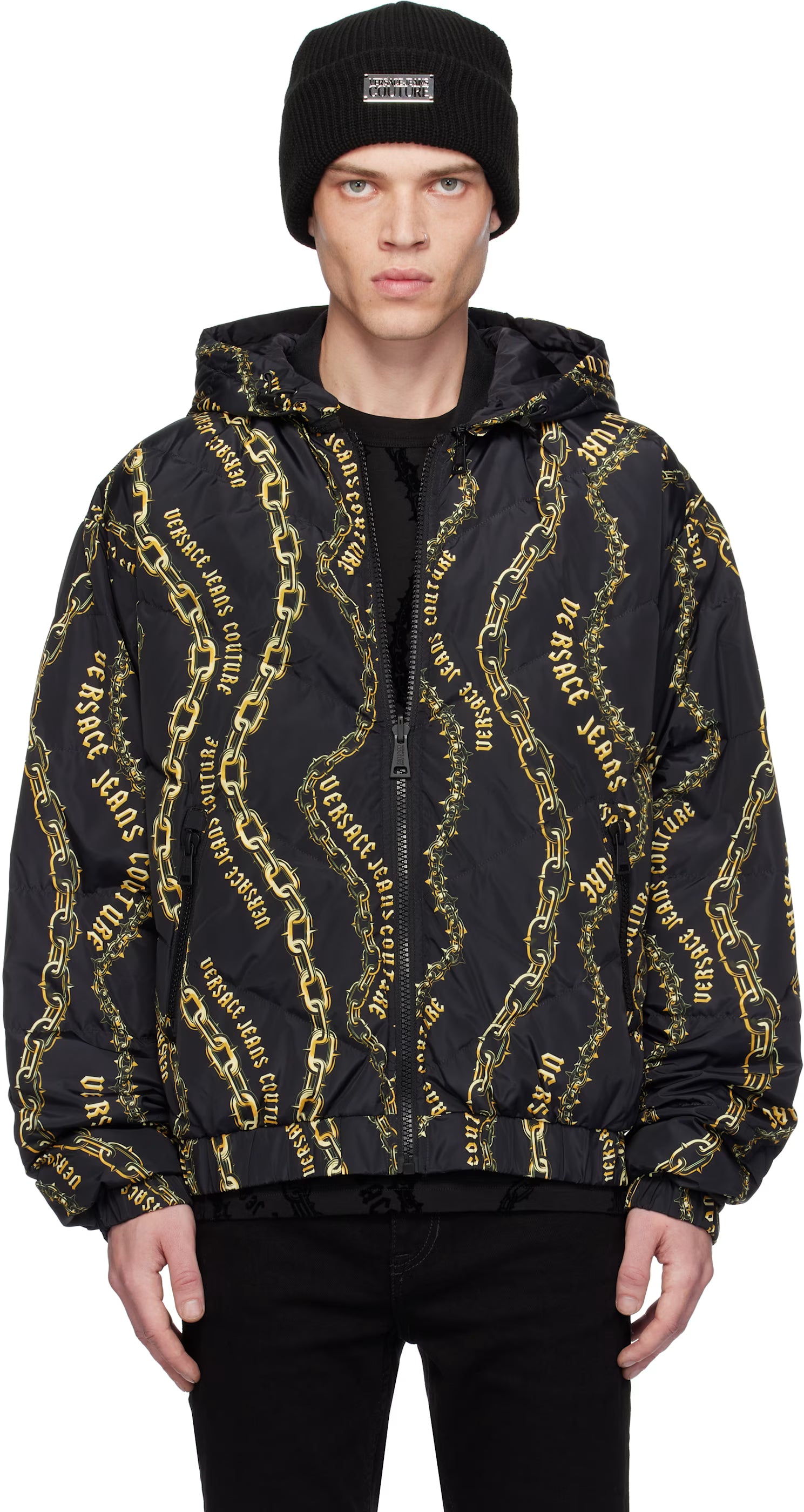 Black Chain Couture Reversible Puffer Jacket