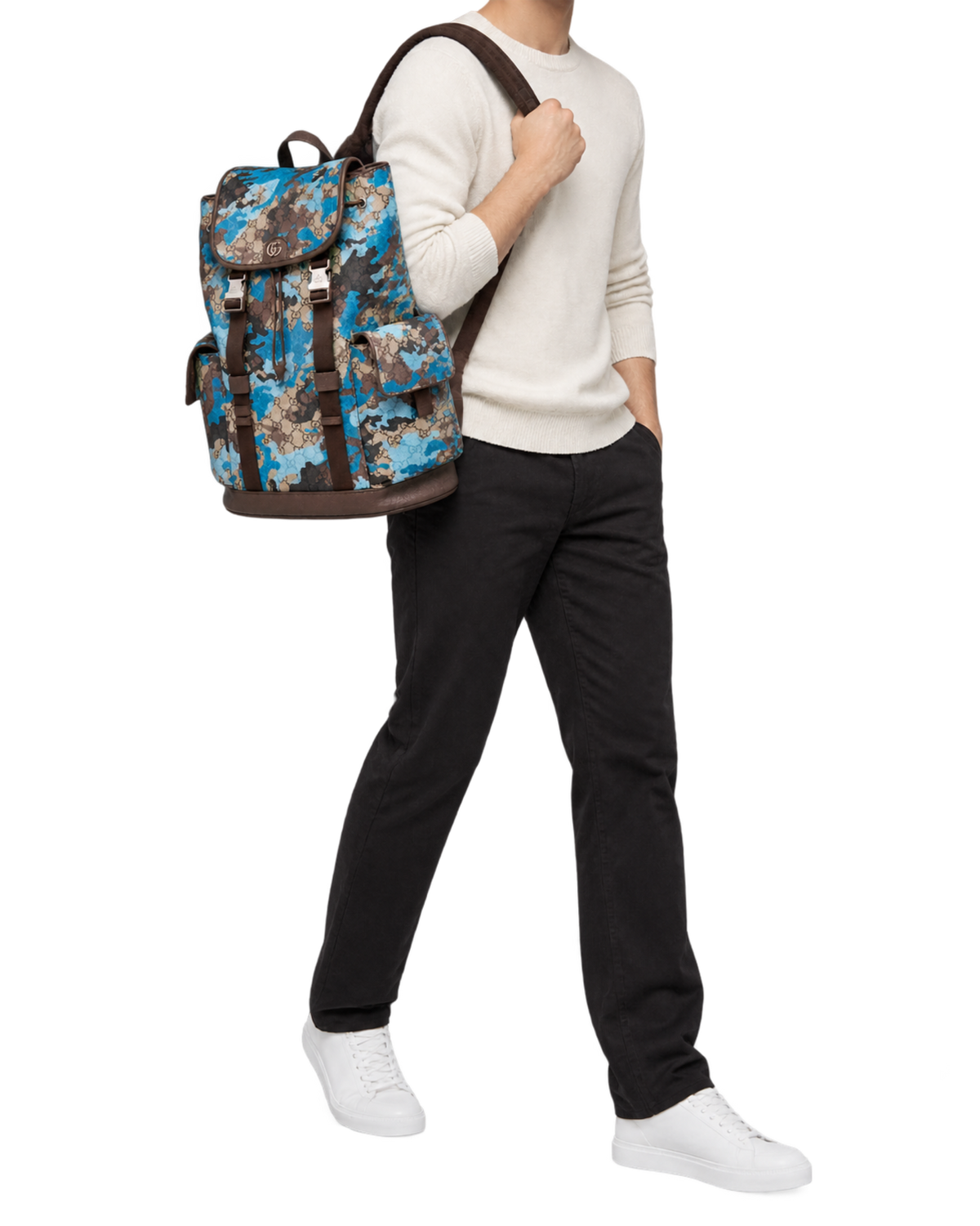 GG Camo Print Coated Canvas Ophidia Large Backpack Bag