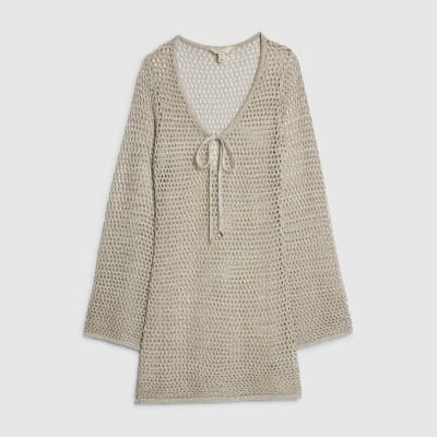 Gold Metallic Knit Beach Tunic Dress
