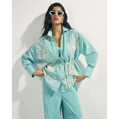Green Broderie Long Sleeve Shirt