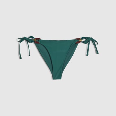 Green Buckle Trim Padded Bikini Top