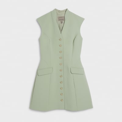 Green Button Up Structured Mini Dress