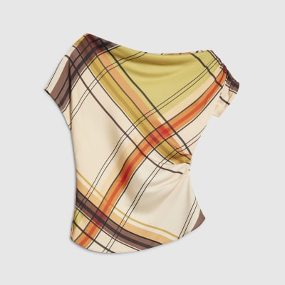 Green Check Off The Shoulder Top