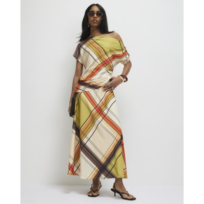 Green Check Off The Shoulder Top