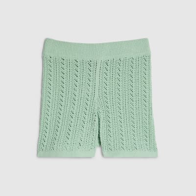 Green Crochet Knit Shorts