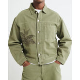 Green Denim Embroidered Palm Jacket