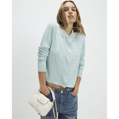 Green Embellished Collar Cardigan
