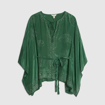 Green Embellished Kimono Top