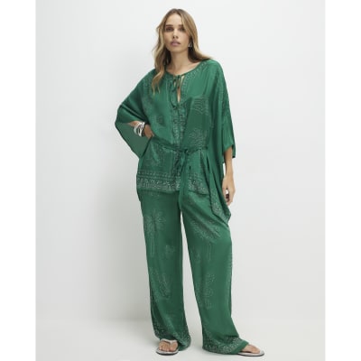 Green Embellished Kimono Top