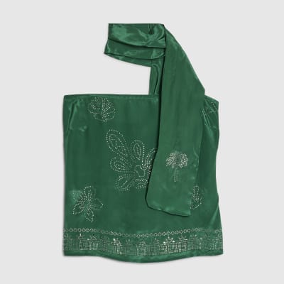 Green Embellished Scarf Bandeau Top